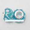Set van 5 glasbedels Turquoise witte zigzag