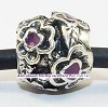 Sterling verzilverde bedel Bloemen met paars emaille
