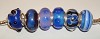 Set van 6 925 zilveren glasbedels in blauw