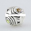 925 Sterling verzilverde bedel met bruin en groen strass
