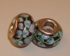 Sterling verzilverde glasbedel met turquoise bloemen