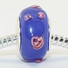 Sterling verzilverde glasbedel Blauw met roze stip