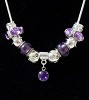 Leren Pandora Style ketting van 100 cm compleet met bedels in paars