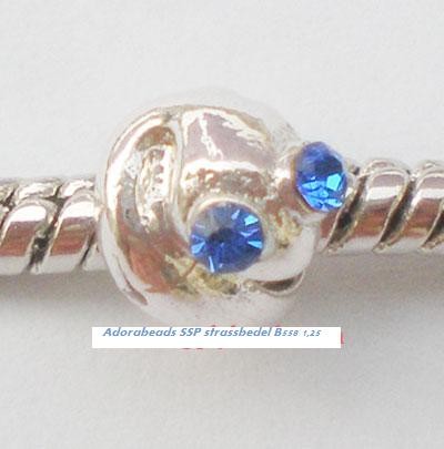 Sterling verzilverde strassbedel Slang blauw