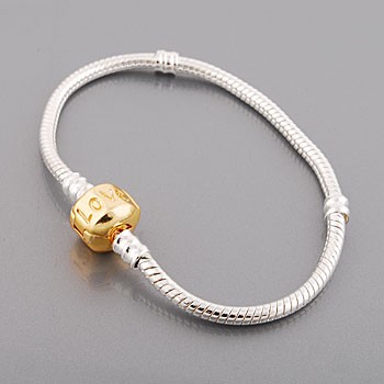 Sterling verzilverde armband met goldplated bedelsluiting 20 cm